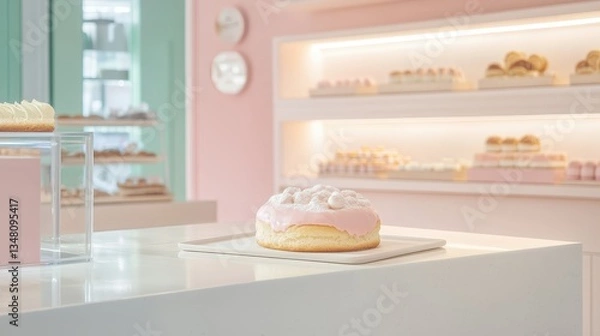 Obraz Pink Donut with Marshmallows in Bakery