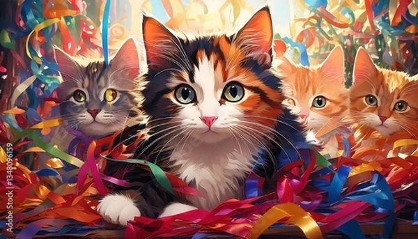 Fototapeta 猫とリボン