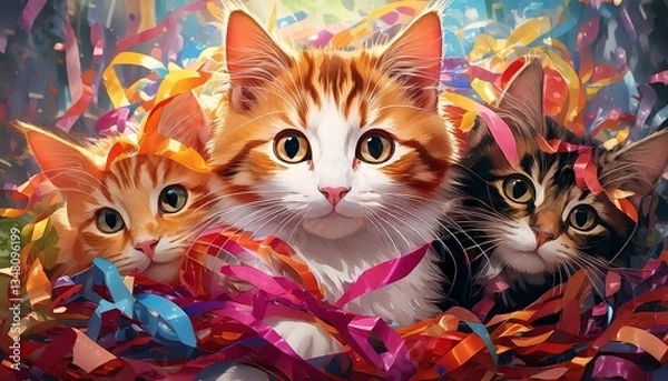 Fototapeta 猫とリボン