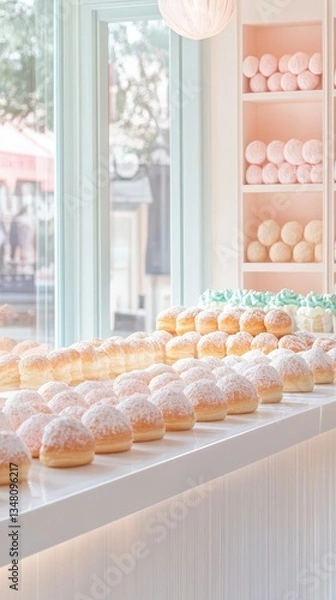 Obraz Powdered Sugar Doughnuts Bakery Display