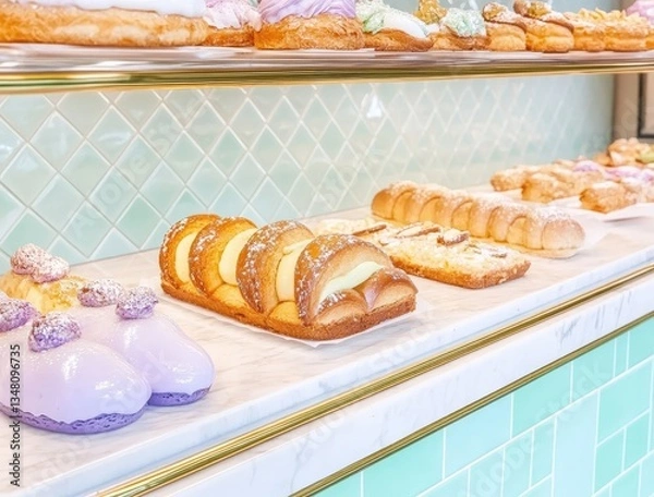 Obraz Delicious Pastries and Bread Display