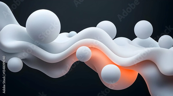 Obraz Glowing White Spheres Flowing on Dark Background