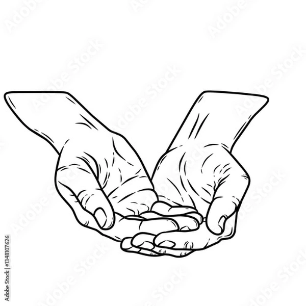 Fototapeta vector two palms facing up showing a pose for praying, asking, holding something