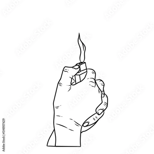 Fototapeta vector of hands in the pose of lighting a gas lighter with a burning flame