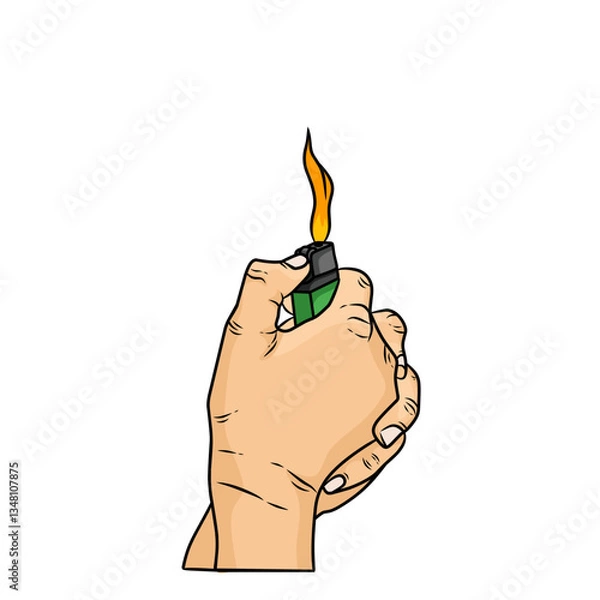 Fototapeta vector of hands in the pose of lighting a gas lighter with a burning flame