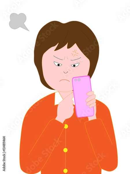 Fototapeta スマートフォンのトラブルに怒る女性