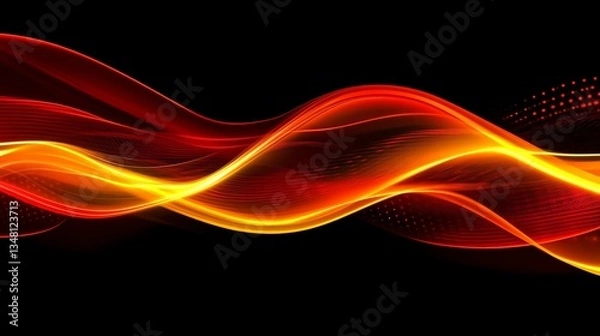 Fototapeta Abstract Red and Orange Flowing Light Waves on a Black Background