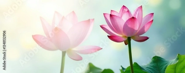 Fototapeta Single lotus flower isolated on white background, blossoms, lotus, exotic plants