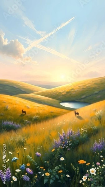 Fototapeta Serene Dawn in Golden Hills