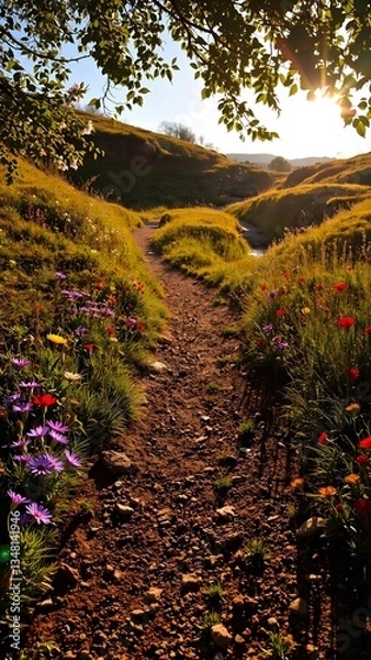 Fototapeta Serene Dirt Path Through Vibrant Wildflowers