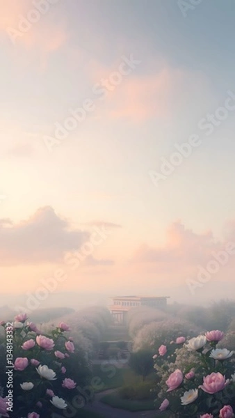 Fototapeta Serene Garden Pathway at Dawn