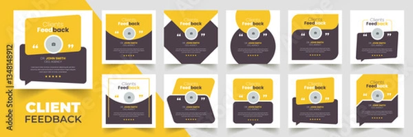 Fototapeta Customer feedback testimonial social media post web banner template Bundle. Customer feedback review or testimonial social media post design	