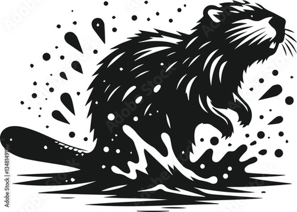 Obraz Beaver shaking off water droplets after a swim vector