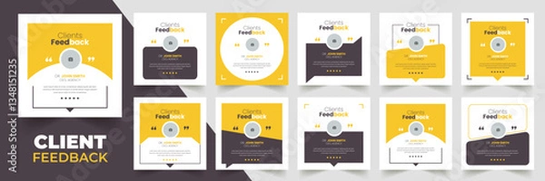 Fototapeta Customer feedback testimonial social media post web banner template Bundle. Customer feedback review or testimonial social media post design	