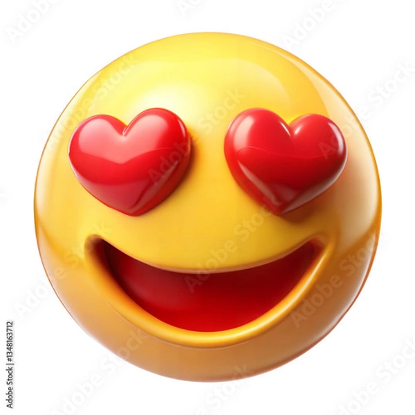 Fototapeta 3d yellow smiling emoji face with heart-shaped eyes isolated on transparent background. Png