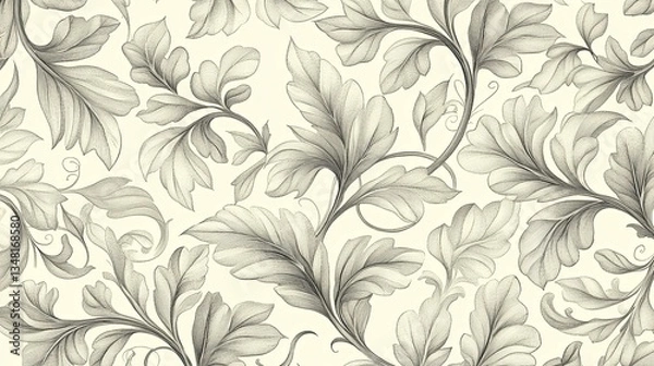 Fototapeta Intricate hand drawn foliage forming an elegant repeating decorative pattern