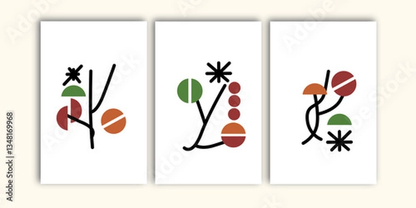 Obraz Set of three scandinavian wall art vector. Aesthetic wall decoration for home.