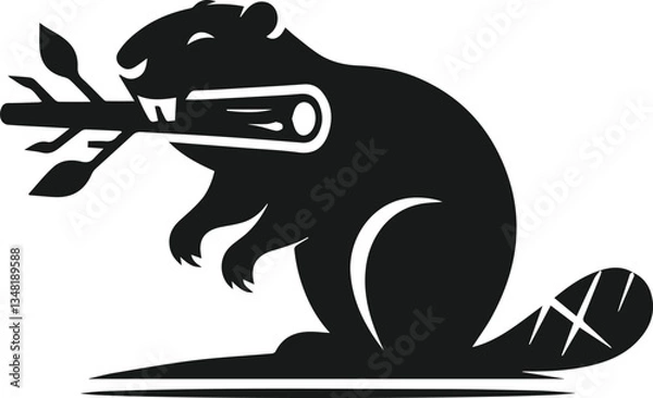 Obraz Beaver balancing a branch between its teeth vector