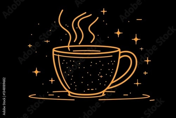 Fototapeta Warm Cup of Coffee with Steam and Sparkles in Dark Background