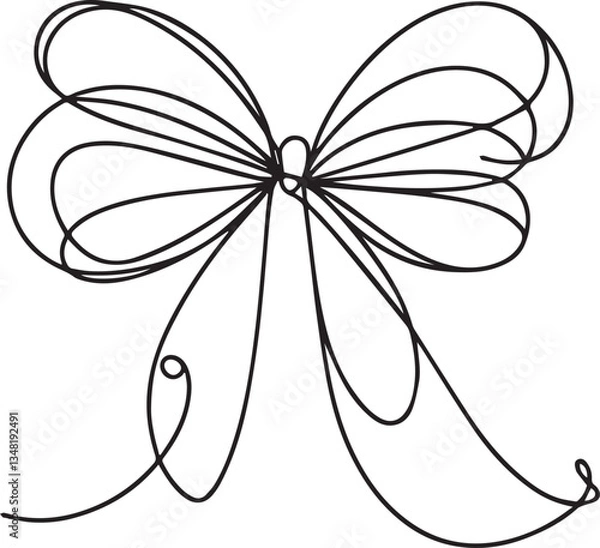 Fototapeta Ribbon Bow Continuous Line Art Black Vector