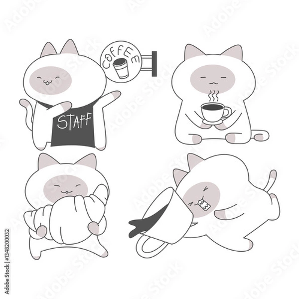 Fototapeta Cartoon Cat Engaged in Café and Coffee Activities
