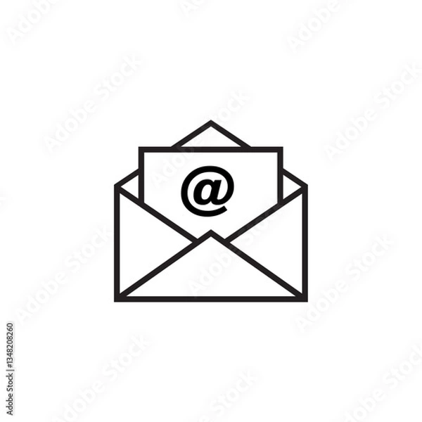 Fototapeta Outline email icon on isolated background. Open envelope pictogram, Symbols of email flat vector illustration