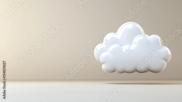 Fototapeta 3D cloud icon floating in minimalistic background, symbolizing storage