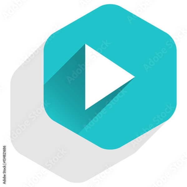 Obraz Arrow sign play icon flat hexagon button