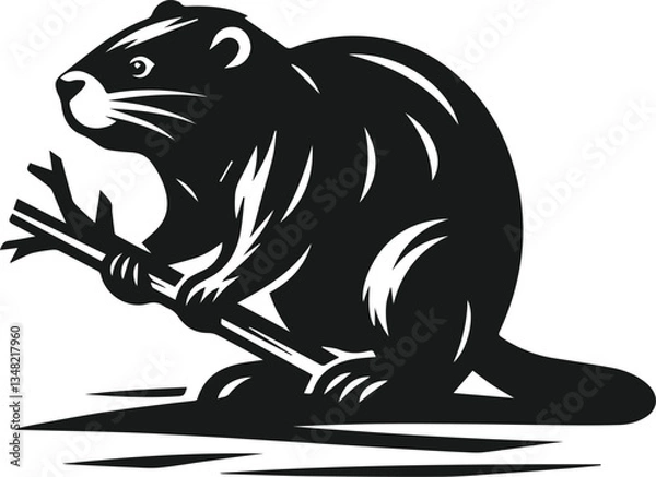 Obraz Beaver pushing a branch into place vector