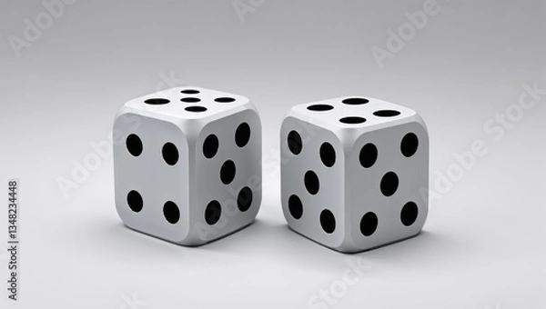 Fototapeta Two white dice showing various numbers on their faces.