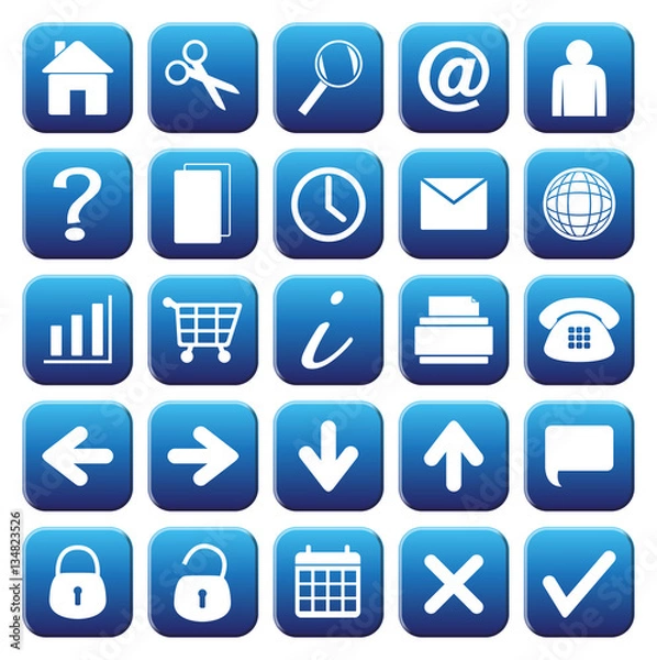 Fototapeta 25 Blue Web Button Icons Set