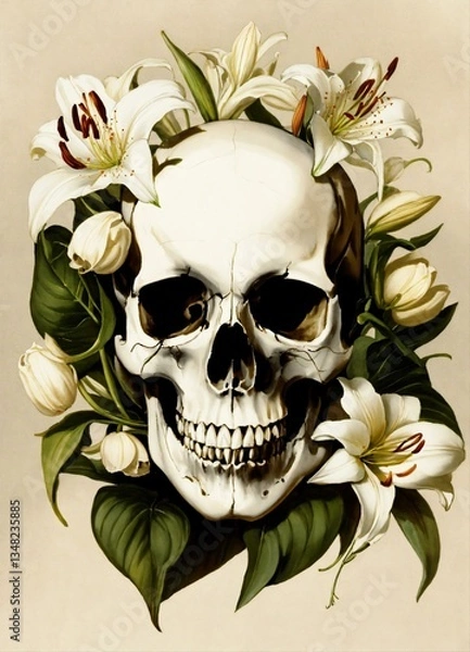 Obraz skull and flowers