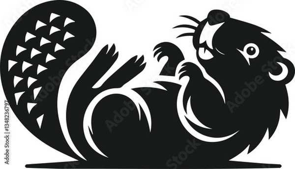 Obraz Beaver rolling onto its back and tail flopping vector