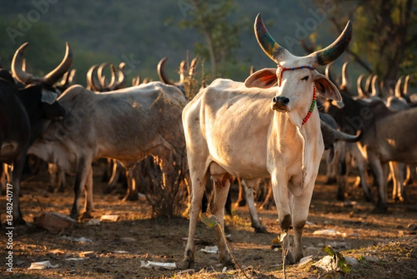 Obraz Large Horned Cattle, Thanwas India