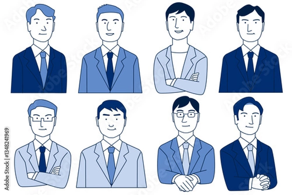 Fototapeta 部長、課長などの上司　社長、取締役などの重役　サラリーマンのシンプルな線画　アイコンセット