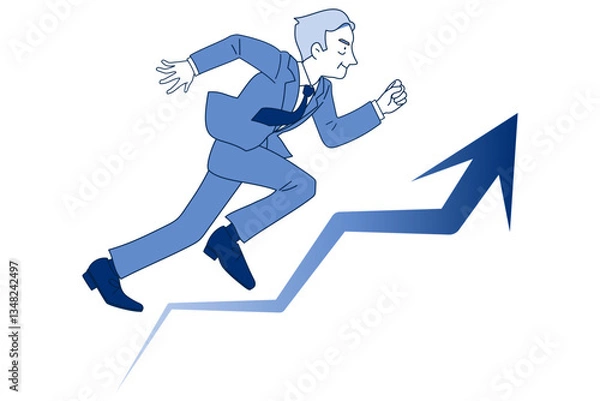 Fototapeta 右肩上がりの矢印と勢いよく走るサラリーマン　ミドル　シニア　上司　社長