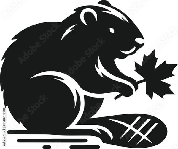 Obraz Beaver playing with a fallen leaf vector