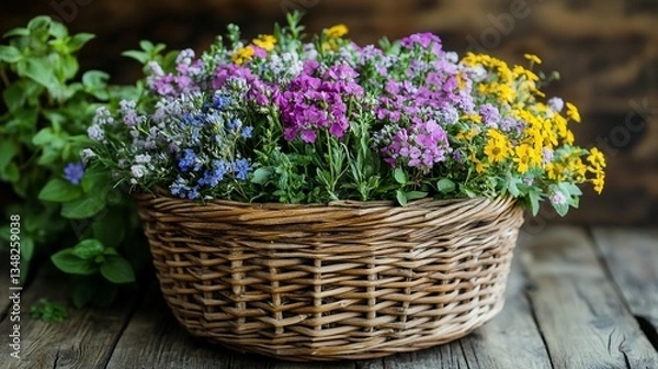 Obraz Colorful Blooms in Wicker Basket