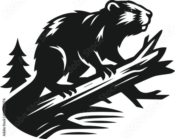 Obraz Beaver climbing onto a fallen tree vector