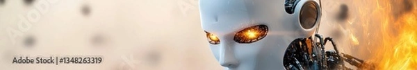 Fototapeta Fiery Destruction of a White Humanoid Robot