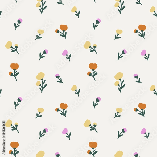 Fototapeta Floral seamless pattern design for fashion textiles, graphics, backgrounds and crafts. Small colorful flowers on white background.