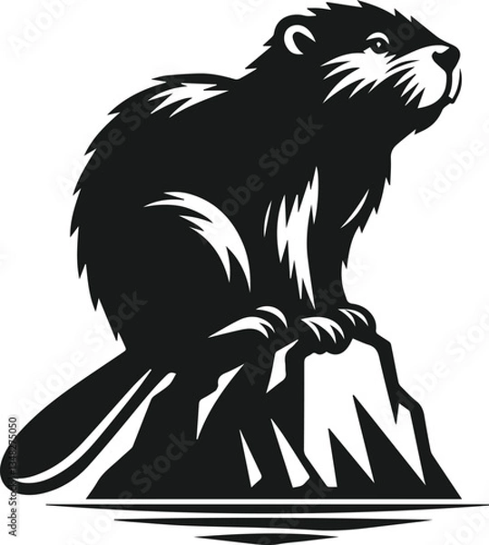 Obraz Beaver perched on a large rock vector