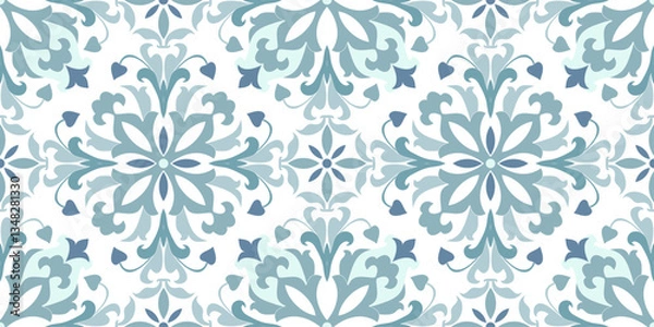 Fototapeta Vintage seamless damask pattern. Hand drawn floral background in turkish style. Wallpaper in Victorian style. Vector illustration