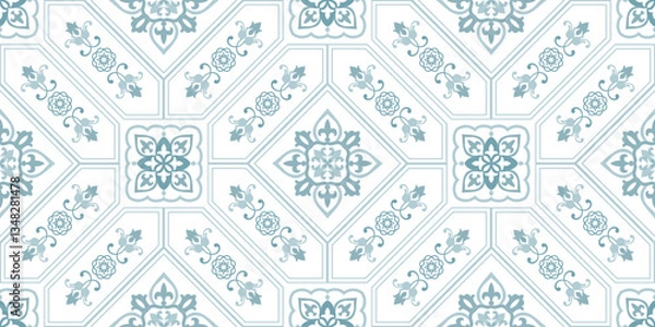 Fototapeta Vintage seamless damask pattern. Hand drawn floral background in turkish style. Wallpaper in Victorian style. Vector illustration