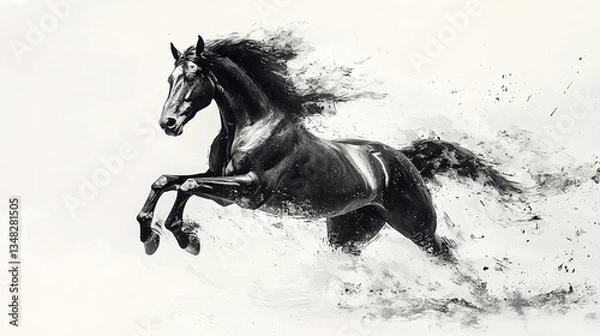 Obraz A Powerful Black Horse Galloping In A Dynamic Artistic Presentation