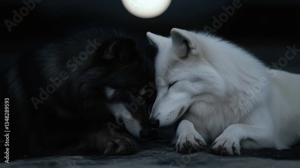 Obraz Two wolves resting close