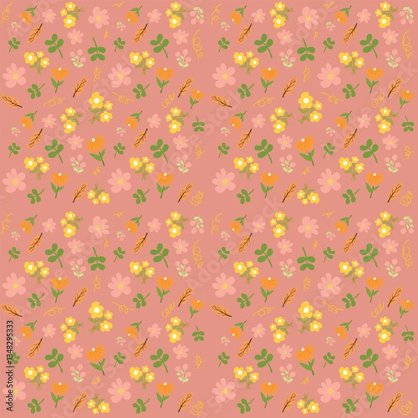 Obraz Hand-Drawn Whimsical Floral Pattern Vector  - Seamless Nature Repeat for Versatile Designs