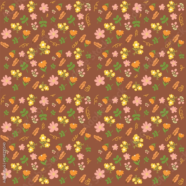 Fototapeta Hand-Drawn Whimsical Floral Pattern Vector  - Seamless Nature Repeat for Versatile Designs