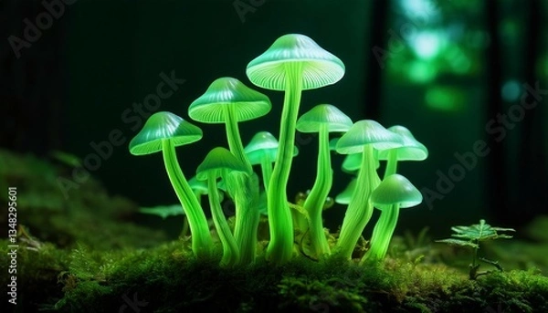 Fototapeta ghost mushrooms illuminating green light