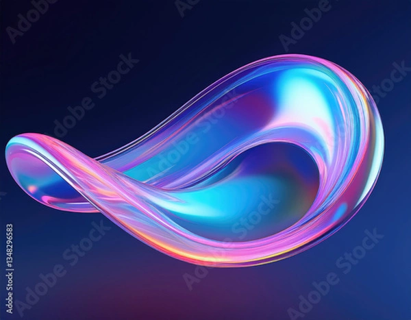 Fototapeta 3d holographic ribbon glass morphism wave line isolated on abstract background render. Iridescent curve liquid shape with colorful hologram gradient. Multicolored Glass Background